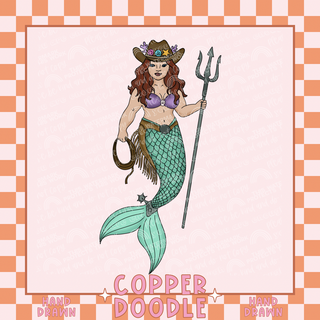 WESTERN MERMAID CLIPART BUNDLE | HAND DRAWN