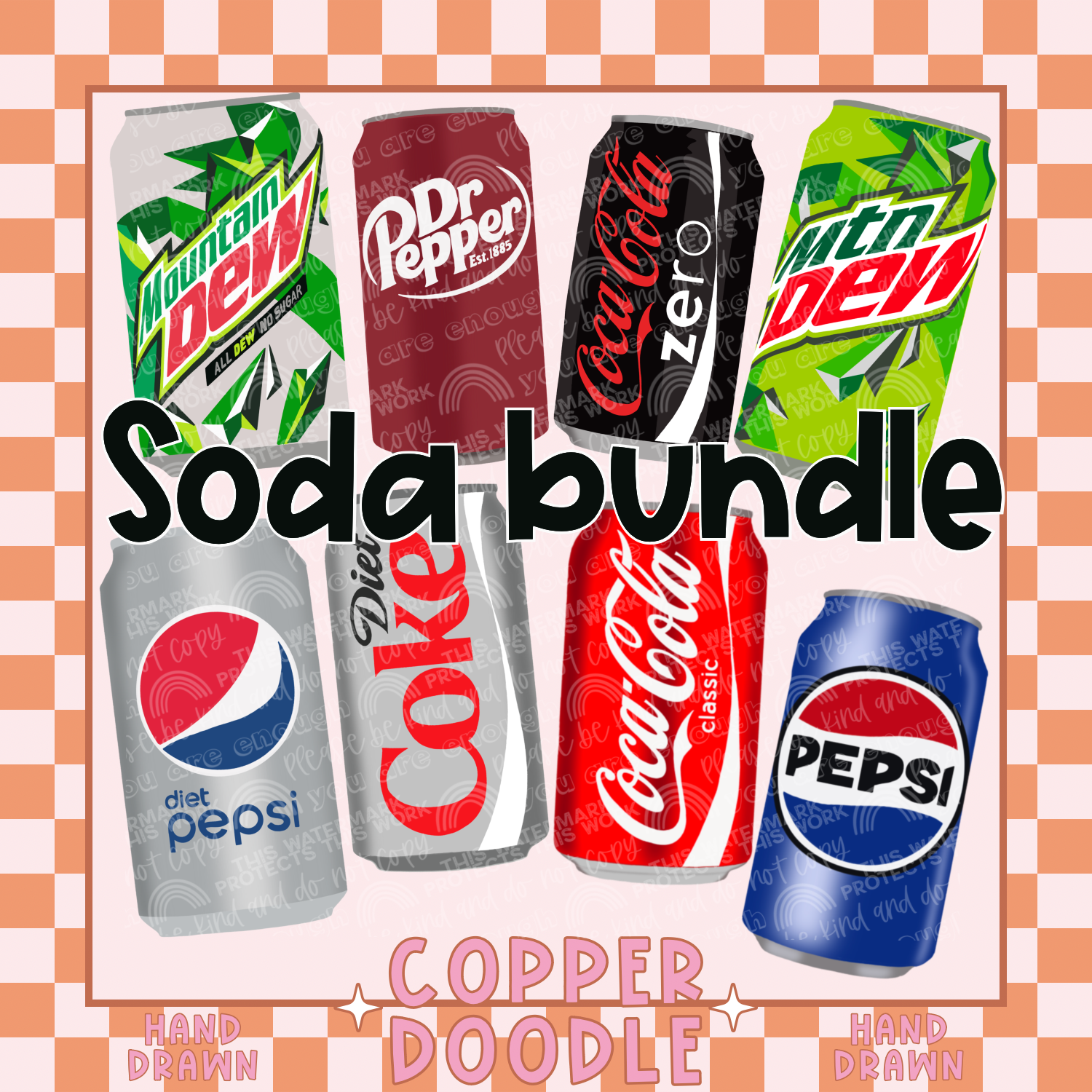 COPPER DOODLE SODA CLIPART BUNDLE | HAND DRAWN